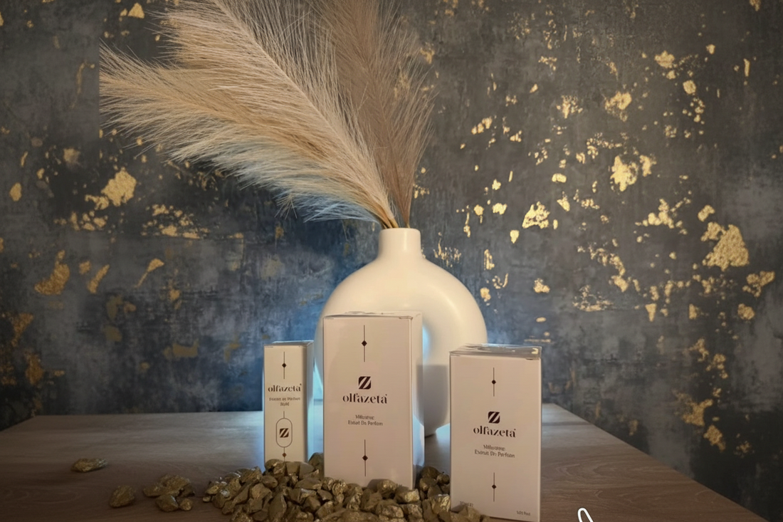 Trois formats de boîtes Olfazeta pour femme avec herbes de pampas — guide format parfum femme — Belluxa.fr