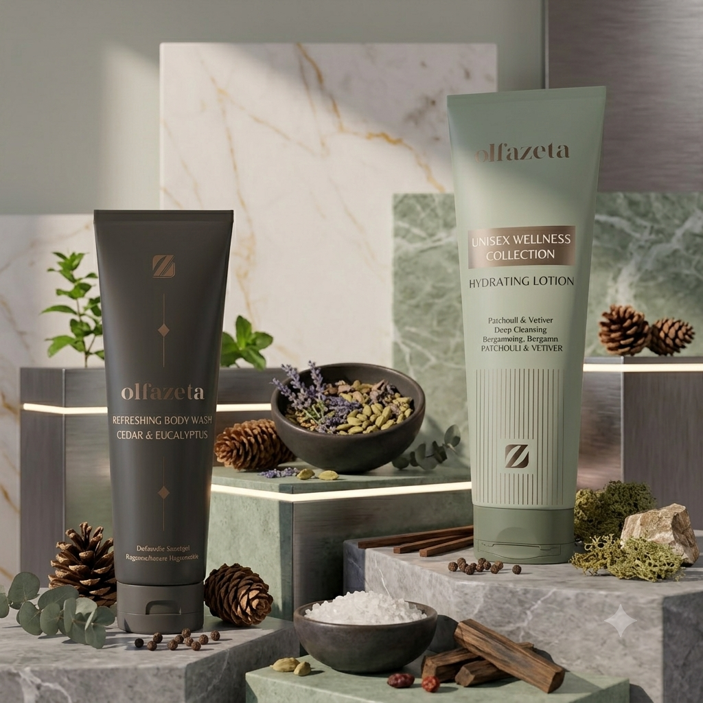 Texture onctueuse et douceur du gel douche parfumé Olfazeta — formule qualité Made in Italy