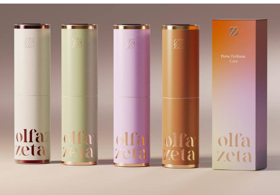 Collection étuis Modern Olfazeta — Taupe, Vert, Lilas, Orange — recharge 15ml Chogan — Belluxa.f