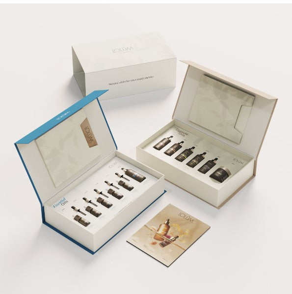 Coffret LOLUM SET03 Kit Complet Mélanges d'Huiles Essentielles et Végétales Lolûm — 5x10ml + 6x50ml + 1x80g — 12 synergies bien-être corps et cheveux — Belluxa.fr